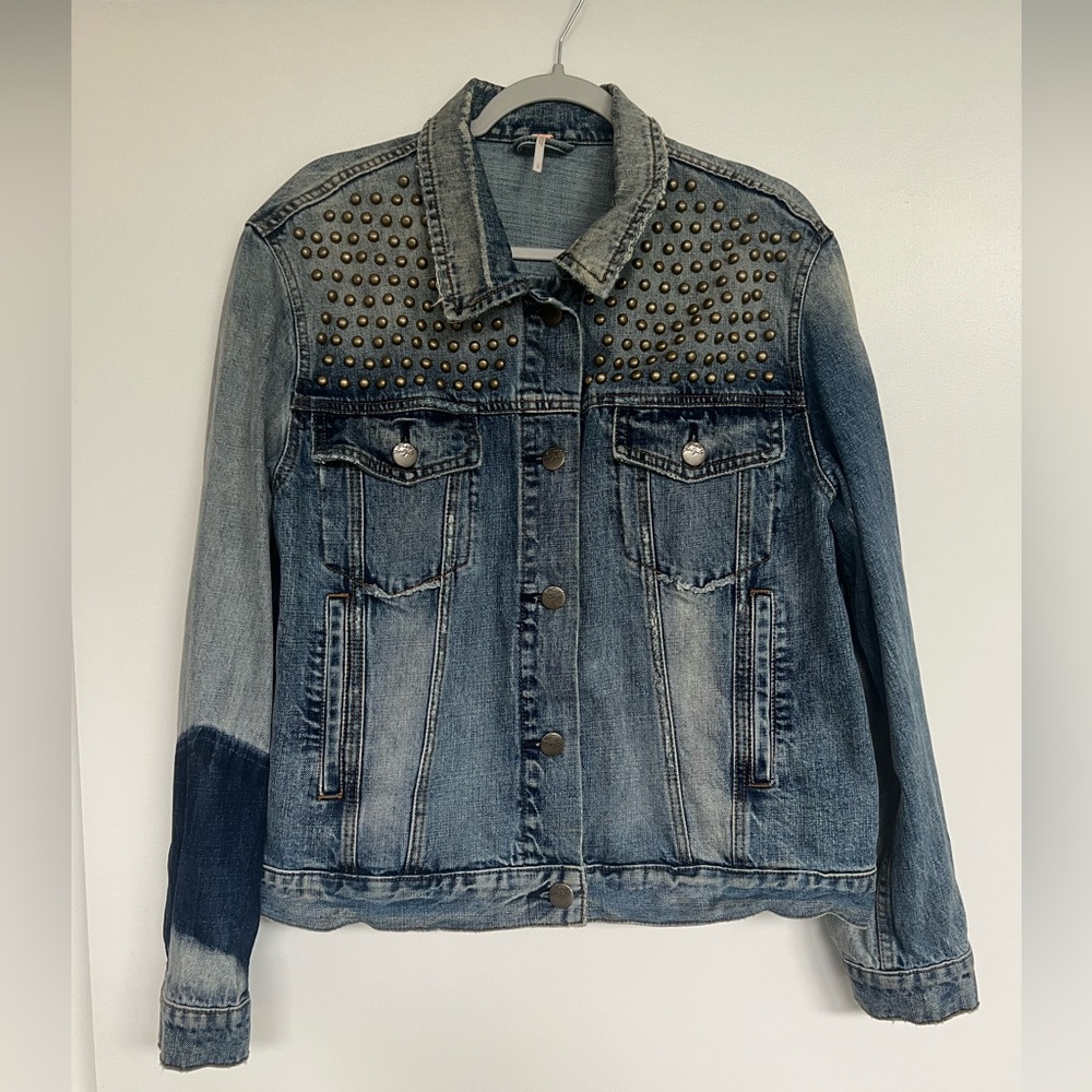 Free People Studded Patchwork Denim Jacket - Size L